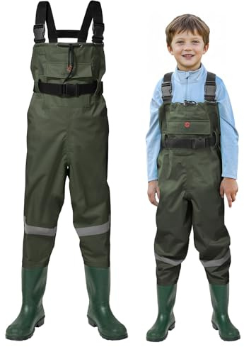 HISEA Kids Chest Waders Nylon/PVC Youth Fishing Waders for Toddler & Children Waterproof Hunting Waders with Boots & Reflect Safety Band