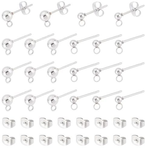 UNICRAFTALE 40pcs 2 Misure Orecchini A Bottone in Acciaio Inossidabile Kit 304 Risultati A Perno con Perno A Sfera in Acciaio Inossidabile con Anello E Dadi per Le Orecchie Orecchini A Bottone