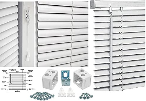 Optimal Products PVC Window Venetian Blinds Strong Trimmable Easy Fit Child Safe Home Office Blind Black Cream White Silver Teak And Natural (White, 45 x 150 cm)