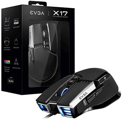 EVGA X17 Gaming Mouse, Wired, Black, Customizable, 16,000 DPI, 5 Profiles, 10 Buttons, Ergonomic 903-W1-17BK-K3