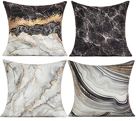 VAKADO Kissenbezug 40x40 cm Kissen Kissenbezüge Kissenhülle dchwarz sofakissen deko Kissen Marmor Samtkissen Golden Couchkissen Dekorative 4er-Set für Wohnzimmer Terrassenmöbel Auto Büro