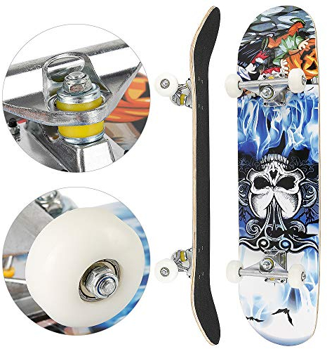 Komplett Skateboard 31×8 Zoll für Kinder, Erwachsene und Anfänger - 7-Lagiger Ahorn mit ABEC-7 Kugellager und 90A Rollen (#8 Skelett)