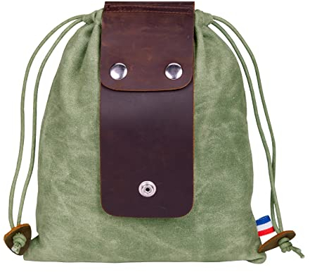 ZhaoCo Canvas Futtersack zum Wandern, zusammenklappbarer Ledergürtelbeutel Taillentasche mit Kordelzug und Schnalle - Grün