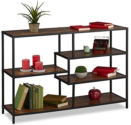 Relaxdays Regal im Industrial Style, 5 Ablagen, Holzoptik, Vintage Sideboard, HxBxT: 79x115x33 cm, schwarz/Dunkelbraun
