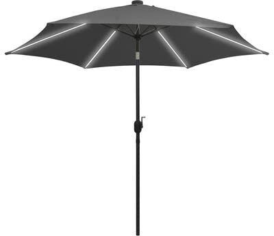 Garden Haven® 2.7m 8 Rib Aluminum Crank Garden Parasol with 14 LED Solar Strip Lights, Showerproof 180G Polyester Charcoal Grey Fabric with PA Coating & UV50+ Protection Entertain Guests Al Fresco