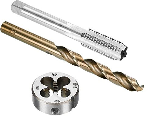 sourcing map Tap and Die and Drill Bit Set, M12 x 1.75 Left Hand Thread Milling Tap and Round Die, 10.2mm Cobalt High Speed Steel Twist Drill Bit