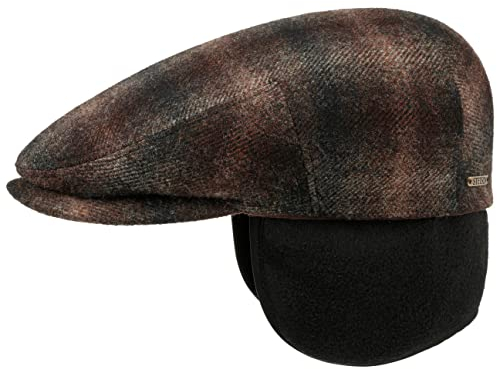 Stetson Kent Mercer Flatcap mit Ohrenklappen Schirmmütze Schiebermütze Wollcap Herren - Made in The EU Schirm, Ohrenklappen, Futter Herbst-Winter - 62 cm schwarz-beige