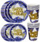 Vaisselle de Fête Joyeux Anniversaire,Assiettes en Papier d'anniversaire en or bleu,Ensemble de Fête d'anniversaire,Gobelets en Papier Assiettes Joyeux Anniversaire,Décoration de Table Garçons filles