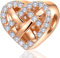 Oro rosa Tessitura Nodo Cuore Charms adatta Pandora San Valentino Braccialetto Collana, 925 Argento Sterling Infinito Nodo Perline con CZ Chiaro, Regali per Moglie/Migliore Mamma/Fidanzata