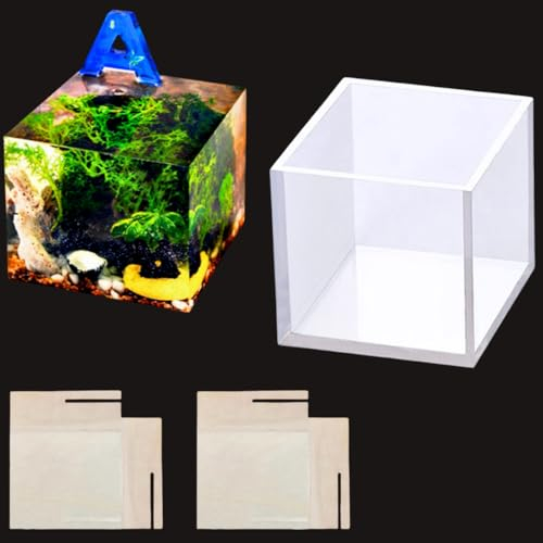 HyzaPhix Quadrat Resin Silikonform Würfel Epoxidharz Formen Kerzen Gießform Quadratische Harzform Kristall Harz Gießen Formen mit Bordürenhalter Cube Silicone Molds für DIY Handwerk Kerzen