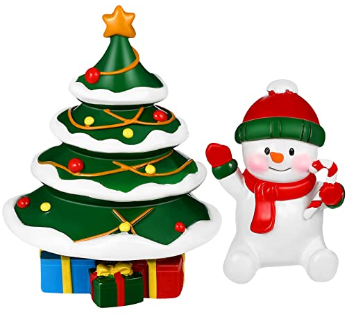 Weihnachts-Aquarium-Dekorationen 2 Stück Harz-Weihnachtsbaum-Schneemann-Aquarium-Ornamente für Feiertags-Aquarium Liefert Tischdekoration
