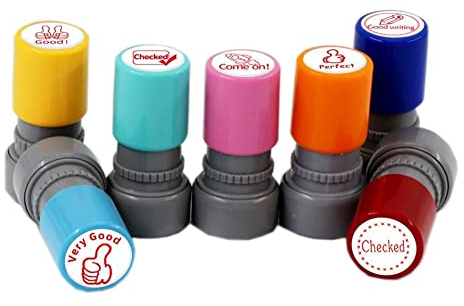 Lehrer-Stempel, Stempel für Schullehrer, 7 selbstfärbende Lehrer-Stempel, Pre-Ink-Belohnungsstempel für Kinder, Bildung, Lehrer, Überprüfung, Schulpreise (Stil F)