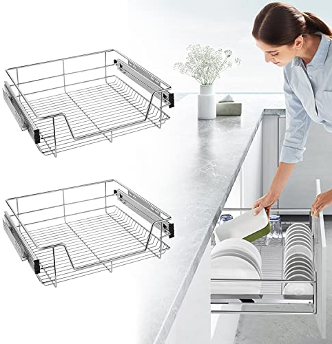 TRMLBE Juego de 2 Cajones Telescópicos 60cm Cajón Cocina Armario Organizador Armario Tirador Dormitorio Cajón Estante Cocina con Guías Carga Máx 20kg