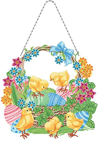 EXQULEG 5D Blumen Schmetterling Diamond Painting Wandbehang, DIY Frühling Diamant Painting Kranz, Ostern Türkranz Strass Kristall Malerei Anhänger für Home Deko (#7)