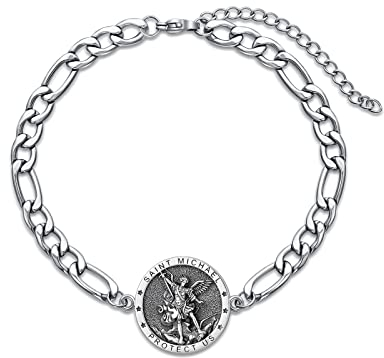 St. Michael Armband 925 Sterling Silber Erzengel Amulett Schutzpatron Verstellbares Armbänder Gebetsmünzen Religiöser Schmuck für Männer Herren