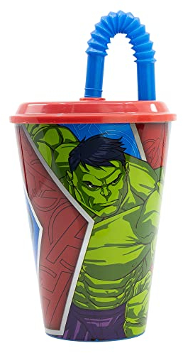 GOBELET RÉUTILISABLE POUR ENFANTS AVEC PAILLE EN PLASTIQUE SANS BPA 430 ML | AVENGERS HERALDIC ARMY, Marvel