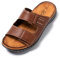 JOMIX Sandales Homme Cuir avec Scratch Chaussures de Plage Tongs Hommes Chaussons de Randonnée pour Douche Piscine Marche (Caramel, 41)