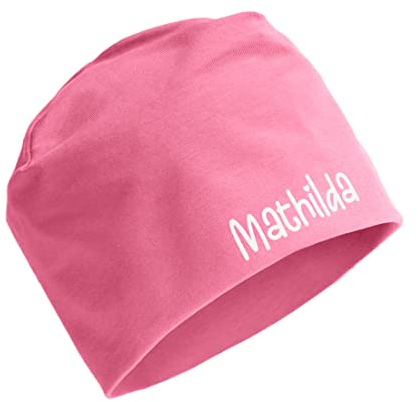 AngelicArt Personalisierte Kindermütze, Beanie für Kinder mit Wunschnamen, für Jungs, Mädchen, Unisex aus Baumwolle/Jersey (Rosa)