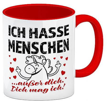 Ich hasse Menschen - außer dich Einhorn Valentinstag Kaffeebecher als Tasse von Menschenmuffeln für Freunde und Liebste mit Humor als Valentinstagsgeschenk für Pärchen