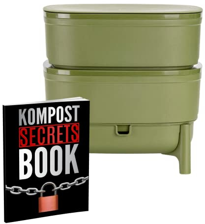 KOMPOSTER - WURMKOMPOSTER aus recyceltem Plastik + E-Book - Küchenabfälle kinderleicht in Pflanzen-Dünger umwandeln I Wurmkiste - Wurmfarm für Küche, Balkon und Garten (Ohne Würmer, Grün)