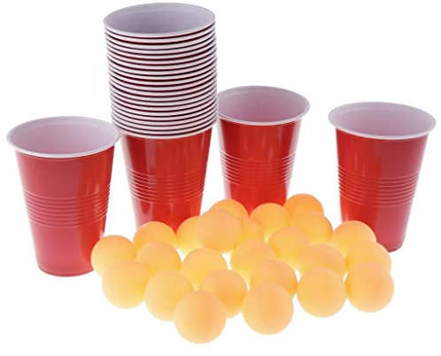 barenx Sealless Plastics Pingpong-Bälle, Bier-Pong-Spiele-Set, 24 x Becher + 24 x Bälle