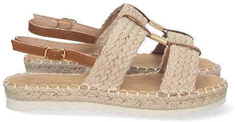 shoes&blues.es 72297 Sandalia Plana para Mujer, Comoda, Forrada de Yute, Doble Pala, Talon Abierto, y Cierre de Hebilla, Primavera Verano 2023 Apricot Talla 39