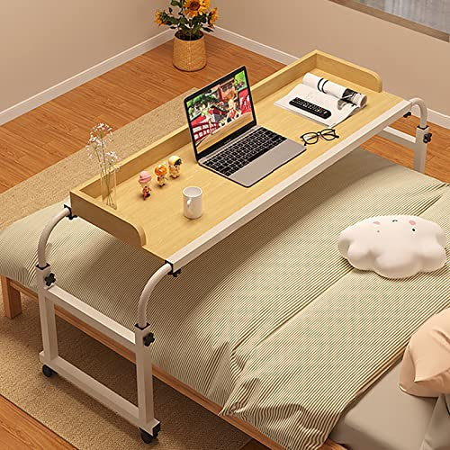 MOUSKE Überbetttisch mit Rollen Höhenverstellbar Laptoptisch Computertisch PC Tisch, Mobiler Schreibtisch PC Tisch Rolltisch Pflegetisch Betttisch