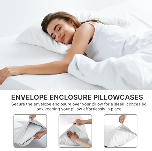 Pillowcases 4 Pack Standard 50x75 - Microfibre Envelope Closure - White | Brushed, Soft, Wrinkle Resistant, Fade Resistant, Breathable, Hypoallergenic, Machine Washable, Pillow Covers, OEKO-TEX