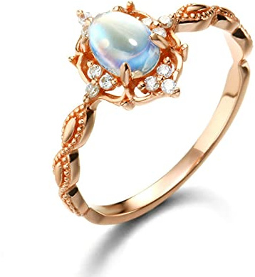 Daesar Verlobungsring 750 Rotgold, Damen Ring Blume mit Oval Mondstein Trauringe Hochzeit Ring Frauen Gr.47 (15.0)-67 (21.3)