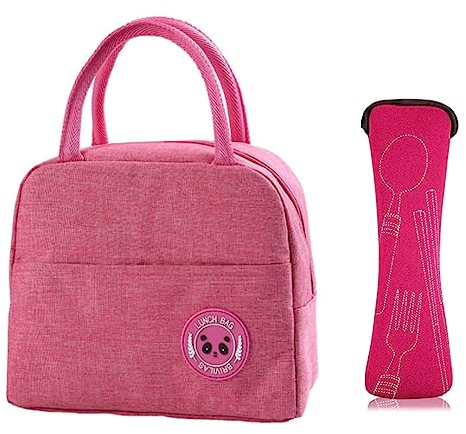 XOPOZON Sac Isotherme Repas 6L, Lunch Box Isotherme, Ensemble 5 Couverts de Camping, Sac à Déjeuner Imperméable Isolé, Sac Lunch Box Convient pour École Bureau Pique-Nique (Rose)