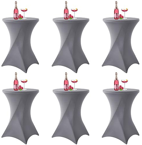 6er-Set Grau Stretch Stehtisch Husse für Bistrotisch Ø80-85 cm Spandex Stretch Tischdecke, Verstärkung im Fußbereich, Für Hochzeit Geburtstagsfeier Bankett Stehtische Bistrotische(80×110cm,Hellgrau)