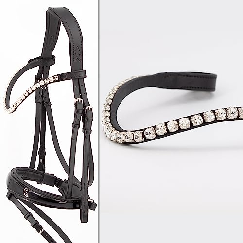 Heinick Trense Performance Schwedisch Lack Abnehmbarer Sperrriemen Zaumhaken ~ Warmblut ~ Auswahl (Stirnriemen Quick-Change Glow-Silver)