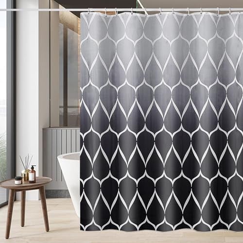 GERUIKE Duschvorhang Überlänge 240x200 Textil Polyester Waschbar Wasserdicht mit Gewicht Unten, Duschvorhänge mit 12 Duschvorhangringe, Wellen Schwarz Grau Gradientenfarbe Duschvorhang Badewanne