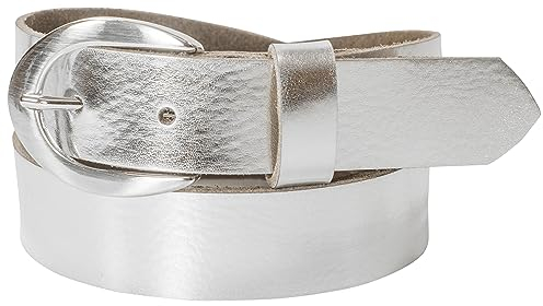 fashionchimp Basic Damengürtel aus 100% echtem Leder, glänzende Gürtel-Schließe, Breite ca. 2,8cm, Made In Germany (Silber-Solar, 115/BW100)