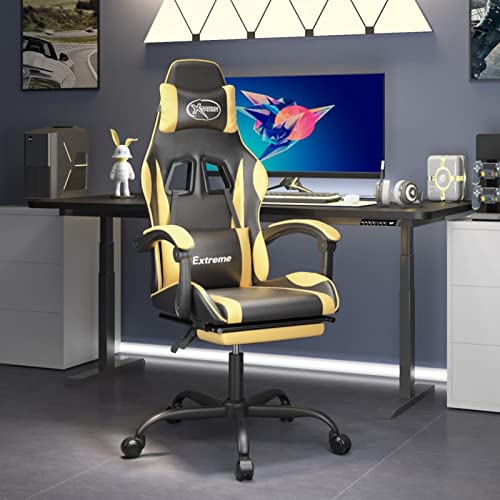 ZEYUAN Gaming-Stuhl mit Fußstütze, Pc Stuhl, Gaming Sessel, Gamerstuhl, Stühle Fürs Arbeitszimmer, Stühle Für Gaming, Computerstuhl, Playstation Sessel, Schwarz und Golden Kunstleder
