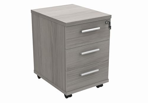 office hippo Strapazierfähiger Rollschrank mit 3 Schubladen, beweglicher Büroschrank mit abschließbarem Stauraum, Holz, Graue Alaska-Eiche, 40,4 x 50 x 59,5 cm