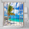 AIBIIN Rideau de douche d'été 180 x 180 cm avec 12 crochets Motif île hawaïenne tropicale palmiers océan nuage blanc nuage en bois Décoration de la maison