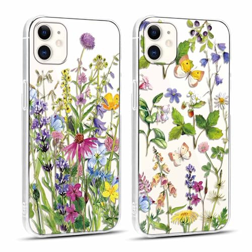 Yoedge 2 Stück Handyhülle für iPhone 11 Hülle, Transparent Blumen Schmetterling Muster Mädchen Aesthetic Handyhülle Dünn Weich Schlanke Silikon Slim TPU Stoßfest Schutzhülle für iPhone 11 6,1