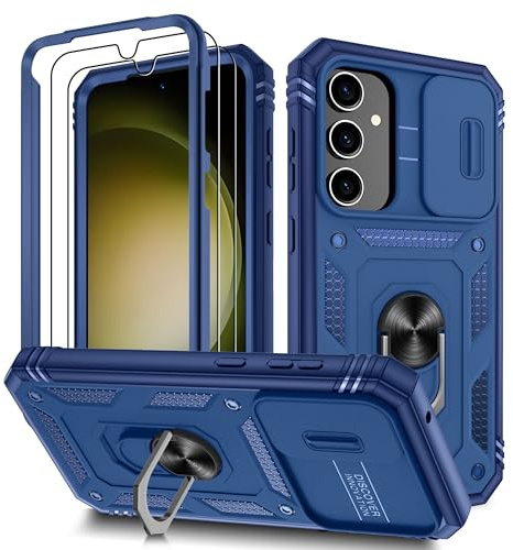 Pilaru Handyhülle für Samsung Galaxy S23 FE Hülle (Unzerstörbar Stoßfestigkeit), Kameraschutz +360° Drehbarer Ständer +PC Bumper Schutzhülle Case S23 FE,Blau