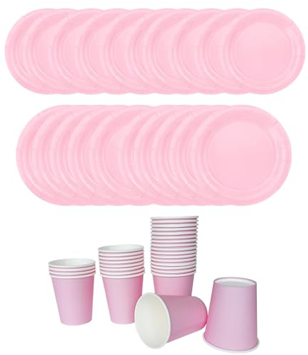 Juego de 30 vajilla de fiesta, juego de vajilla de papel, tazas de fiesta, platos desechables, vajilla de cumpleaños, platos y vasos de fiesta para boda, barbacoa (rosa)