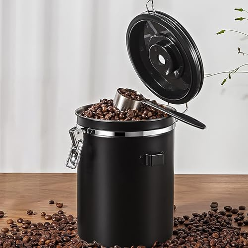 Accmuzzy Boîte à Café Hermétique 2.8L, Bocal Hermétique en Acier Inoxydable avec Cuillère et Cadran Calendrier pour Café Moulu, Thé, Noix, Cacao