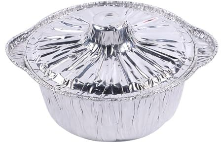 Bafnsiji 30cm, Set von 5 Runde Zinn Folie Pfannen mit Deckel, Aluminiumfolie Tabletts, Aluminium Zinn BBQ Pan, Einweg-Backfolie Pfannen, zum Backen Kochen Tiefkühl-Lagerung von Lebensmitteln