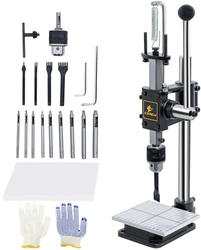 CXRCY Leder-Lochstanzer und -pressmaschine, manuelles Locher-Set für Lederarbeiten, Bastelarbeiten, Lederlochstanzer, Einstellnieten, Druckknöpfe mit 13 Stanzern, PP- und Aluminiumplatte