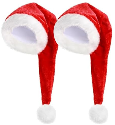 YouXiaor Weihnachtsmütze, 2 Stück Weihnachtsmütze Nikolausmütze Weihnachtshut für Erwachsene Plüsche Weihnachtsmann Mütze Santa Weihnachtsmützes für Herren/Damen für Neujahr Festliche Feiertage Party