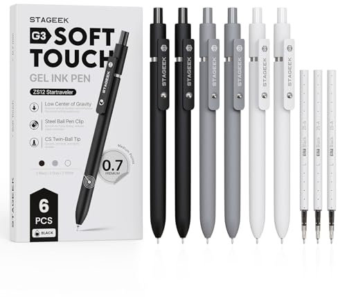 STAGEEK Gelstifte 6 Stück 0,7 mm kugelschreiber schwarz Tinte,mit 3 Nachfüllminen,schnelltrocknend,für Büro/Schule/Prüfungen