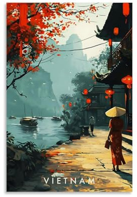 ouweri Vietnam, Vintage-Reiseposter, Wandkunst, Schlafzimmer, Heimdekoration, hängendes Bild, Leinwandbild, 40 x 60 cm