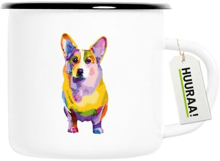 Huuraa Emaille Tasse Corgi Colorful Geschenk 300ml Vintage Corgi Geschenkidee