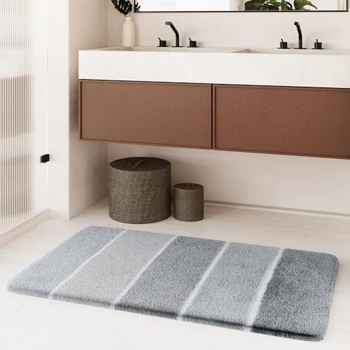 Homie Living Badteppich, Badematte kuscheliger Flauschiger weicher Flor | rutschfest und Waschbar Rio Marina (70 x 120 cm, grau Multi)