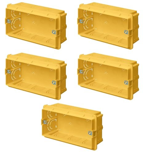 5 Scatole 504 da incasso a parete, 4 moduli/posti, per muratura, 118x70x48mm, in tecnopolimero ad alta resistenza, cassetta per impianto elettrico, universale per serie civili, giallo