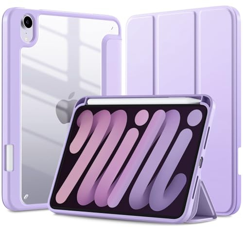 TXWLLIU Hülle für iPad mini 7 (A17 Pro) 2024/Mini 6 2021 8,3 Zoll mit Stifthalter, Dreifach Gefaltete Schutzhülle, Ultradünne Leichte Schutzhülle mit Automatischem Schlaf/Wach, Helllila